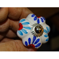 Poignée citrouille blanche et fleurs turquoise et bleu outremer - argenté