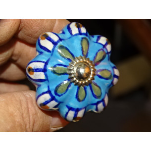 Mango de calabaza en porcelana turquesa y pétalos blancos - plata