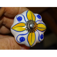 Poignée citrouille en porcelaine blanche et 4 pétales jaune - argenté