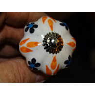 Pumpkin handle in white porcelain and 4 orange flames - silver