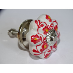 Kürbisgriff aus weißem Porzellan und roter Blume - Silber