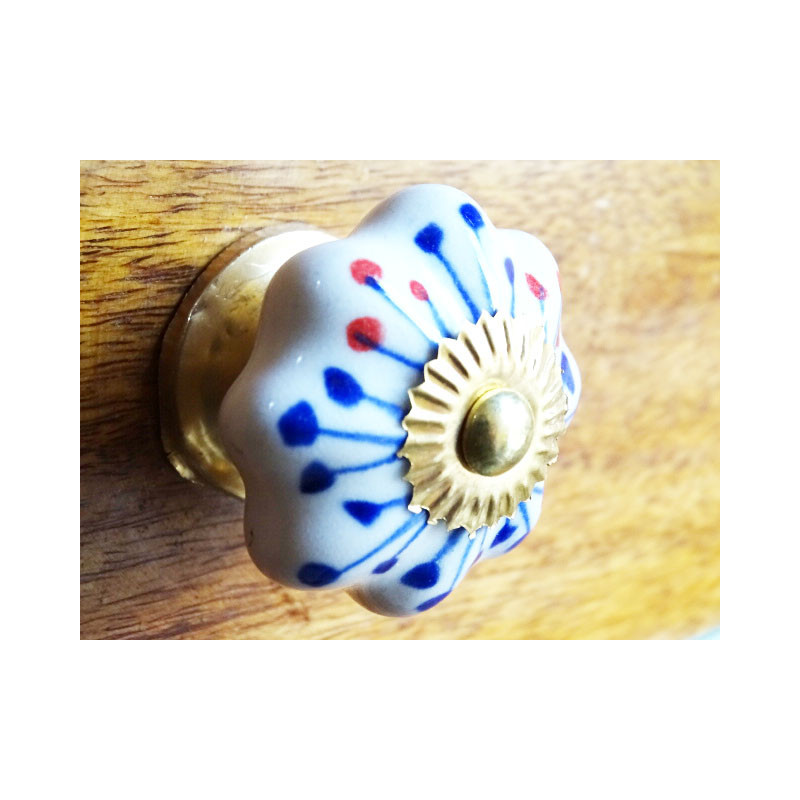 Poignée en porcelaine citrouille étamines bleues