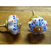 Poignée en porcelaine citrouille étamines bleues